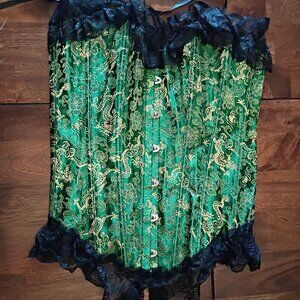 Green and Gold Corset w/ Black Lace Accent